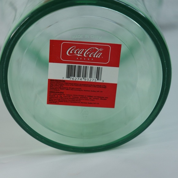 Vintage Coca Cola Green Glass Pitcher Plastic Large Fluted Pitcher 9.25 inches - Picture 6 of 7